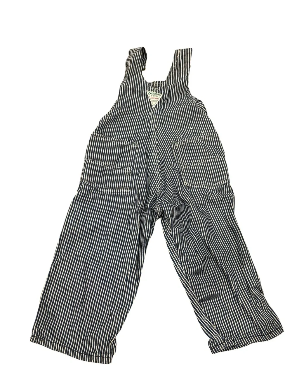 Vintage Union Made OshKosh Striped Overalls green detail view measurements